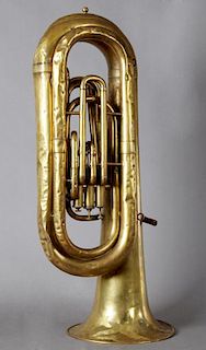 Brass French Horn, early 20th c., H.- 35 1/4 in.,
