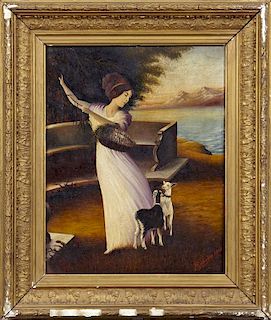 Robichon, "Woman with Goats," 1914, oil on panel,