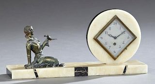French Art Deco Onyx and Marble Mantel Clock, c. 1