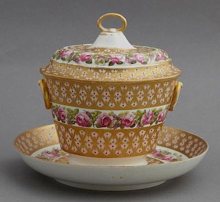 Derby Porcelain Covered Sugar Bowl and Flat, 19th