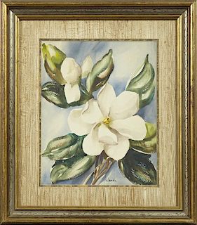 Yolande, "Magnolias," 20th c., watercolor, signed