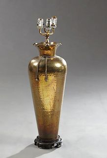 Large Hammered Brass Baluster Urn Lamp, 20th c., o