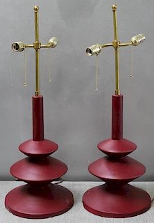 Midcentury Pair of Giacometti Style Disc Lamps.