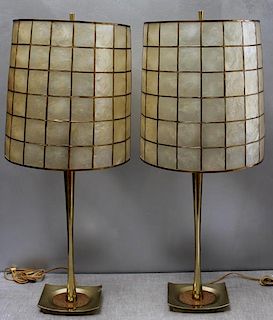 Midcentury Pair of Brass Laurel Lamps with Mother
