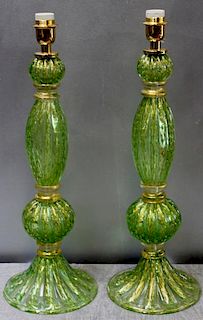 Midcentury Pair of Seguso Murano Table Lamps.