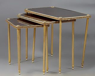 French Nest of Three Brass Regency Style Tables, 2