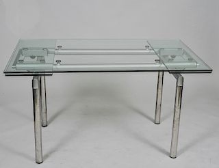 CONTEMPORARY GLASS AND METAL EXTENSION DINING TABLE