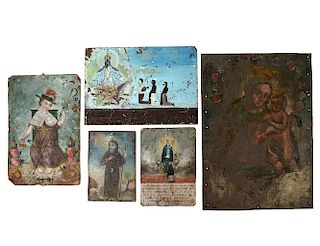 GROUP OF FIVE COLONIAL EX-VOTO PAINTINGS
