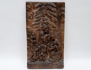 CARVED WOOD BAS RELIEF