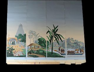 SET OF FOUR HAND PAINTED WALLPAPER PANELS
