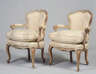 PAIR OF LOUIS XV STYLE BLEECHED FAUTEUILS