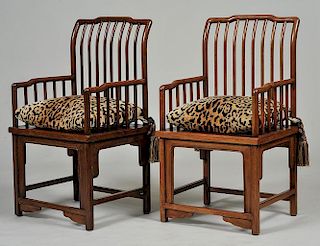 PAIR OF MING STYLE MAHOGANY ARM CHAIRS