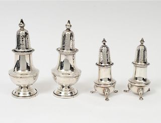 TWO PAIRS OF STERLING SILVER SALT AND PEPPER SHAKERS