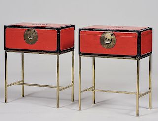 PAIR OF RED AND BLACK LACQUERED BOXES
