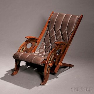 Rosewood and Mahogany Folding Deck Chair