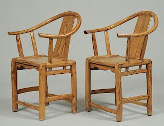 PAIR OF EXOTIC WOOD COUNTRY ARM CHAIRS