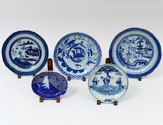 TWO CANTON BLUE AND WHITE PORCELAIN PLATES