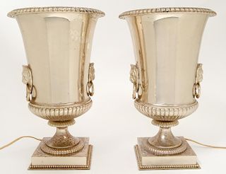 PAIR OF SILVER PLATED WINE COOLERS/LAMPS