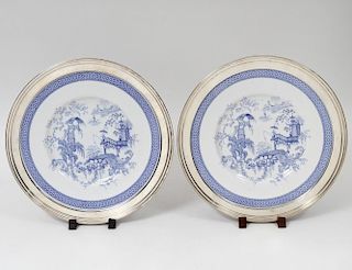 PAIR OF STERLING SILVER MOUNTED SPODE PORCELAIN CHARGERS