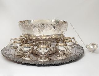 FOURTEEN PIECE SILVER PLATED PUNCH BOWL SET