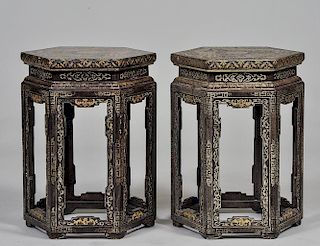 PAIR OF BLACK AND GILT LACQUERED SIDE TABLES