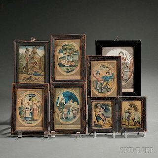 Eight Black-painted Frames with Early Prints