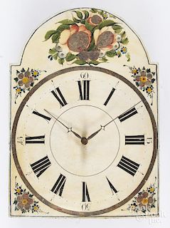 Wag on the wall clock, ca. 1830, with a painted wooden face, 17 3/4'' h., 12 3/4'' w.