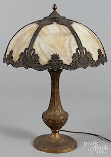 Gilt metal and slag glass table lamp, early 20th c., 24 1/2'' h., 18'' dia.