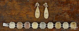Antique multicolored lava cameo bracelet, the nine cameos set in silver-plated frames, 7'' l.