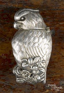 Nickel-plated parrot match vesta safe, ca. 1900, 2 1/2'' l.