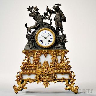 Patinated Brass and Gilt-metal Figural Mantel Clock