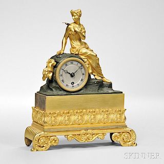 Diminutive LeRoy Gilt-brass Figural Mantel Clock