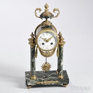 French Brass and Marble Portico Mantel Clock