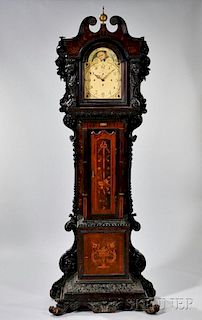 Elaborately Carved and Marquetry Inlaid Chime Clock