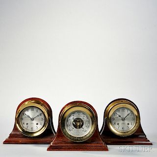 Two Chelsea Ship's Bell Clocks and a Barometer