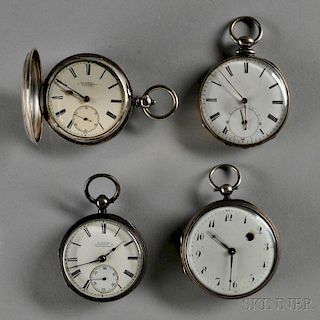 Four Silver English Key-wind Watches