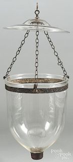 Hanging glass lantern, 19th c., with smoke shade, approx. - 15'' h.