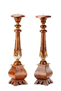 Pair of Italian Carved Wood Candle Prickets
