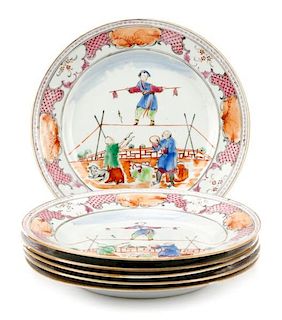 Set of 6 Chinese Export Mandarin Porcelain Plates