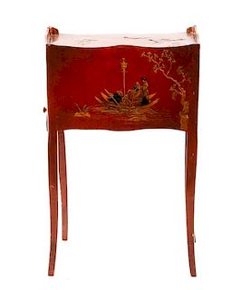 L. 18th C. English Red Lacquered Chinoiserie Stand