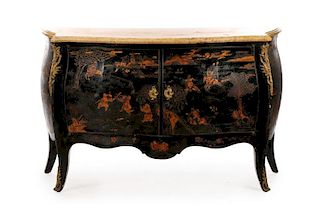 Chinoiserie & Gilt Bronze Mounted Bombe Cabinet