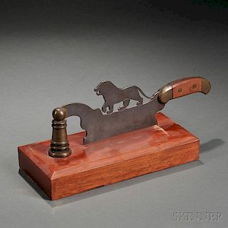 Iron and Wood Chopping Block with Lion Cutout