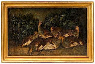 Continental School, Female Pheasants Oil on Canvas