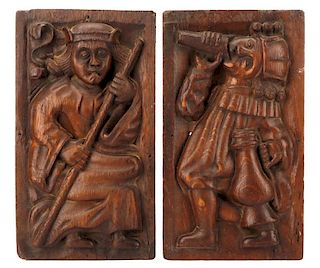 Pair, 18th C. Flemish Carved Oak Figural Reliefs