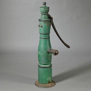 Green-painted Wood and Iron Pump