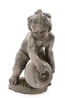 Figural Lead Fountain Sculpture of a Nude Putti