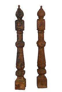 Pair of Weathered Cast Iron Garden Fence Posts