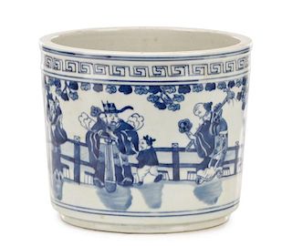 Chinese Blue & White Jardiniere, Figural Scene
