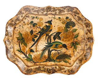 Early English Toleware Tray with Orientalist Birds