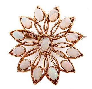 Ladies 14k Yellow Gold & White Opal Brooch